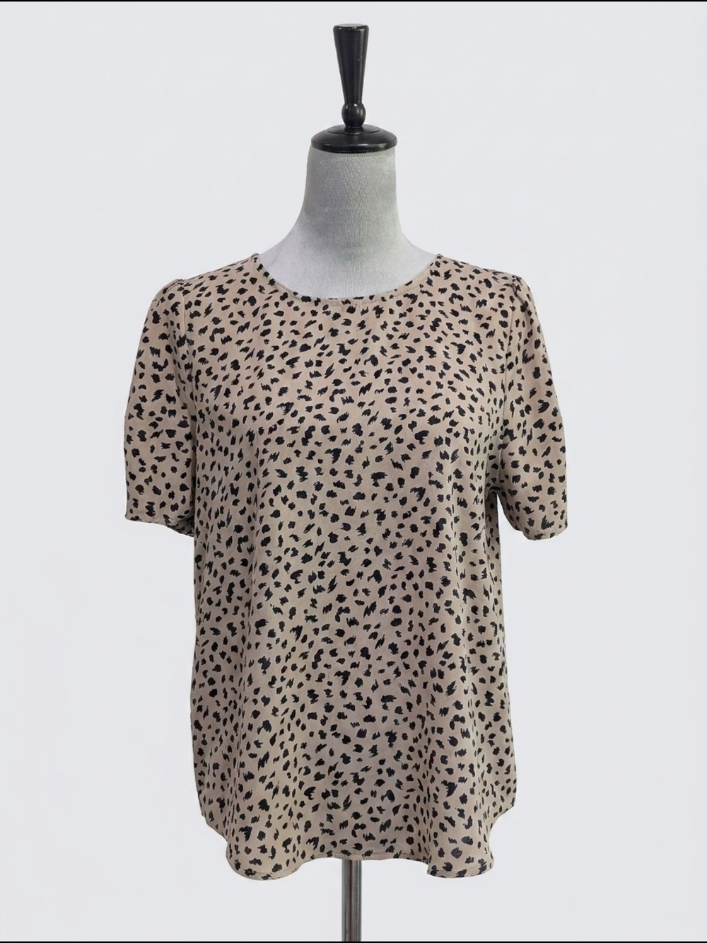 Papermoon Beige and Black Leopard-Print Short Sleeve Tee